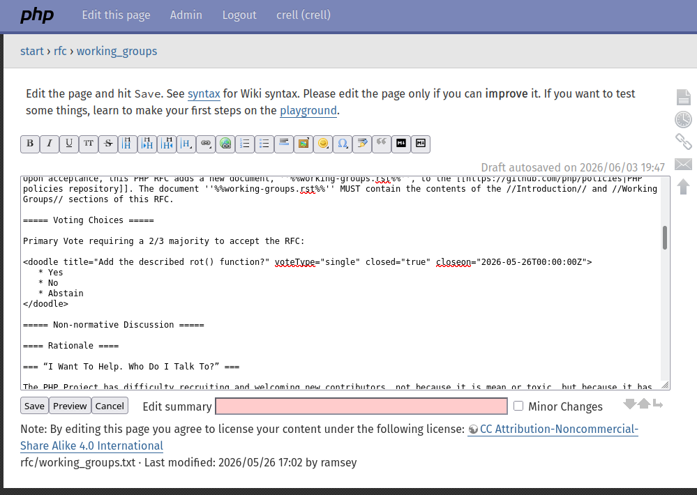 A screenshot of the edit window on the Wiki, showing the voting widget