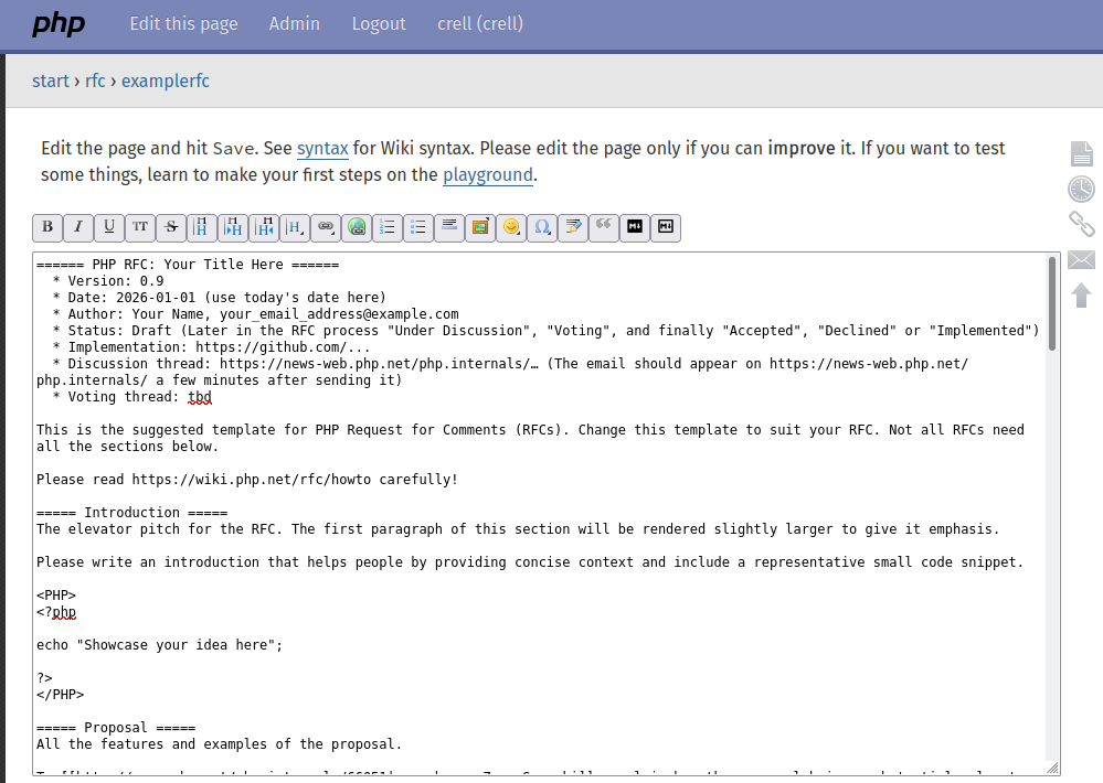 A screencap of the new-RFC editing window