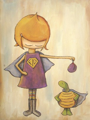 Ninjagrl offering a FIG to a turtle